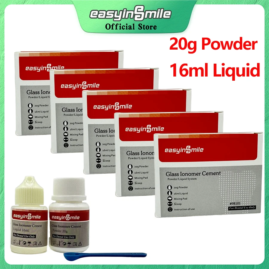 1/5 Packs 20g + 16ml Glass Ionomer Cement Dental Materials Permanent Fillings for Teeth Restoration Crowns Bridges