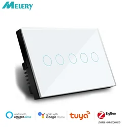 Melery 147 ZigBee 스마트 조명 스위치, 터치 글라스 패널, 무선 인터럽터, 알렉사, 구글 홈 어플라이언스, 4 갱, 5/6 갱 리모컨