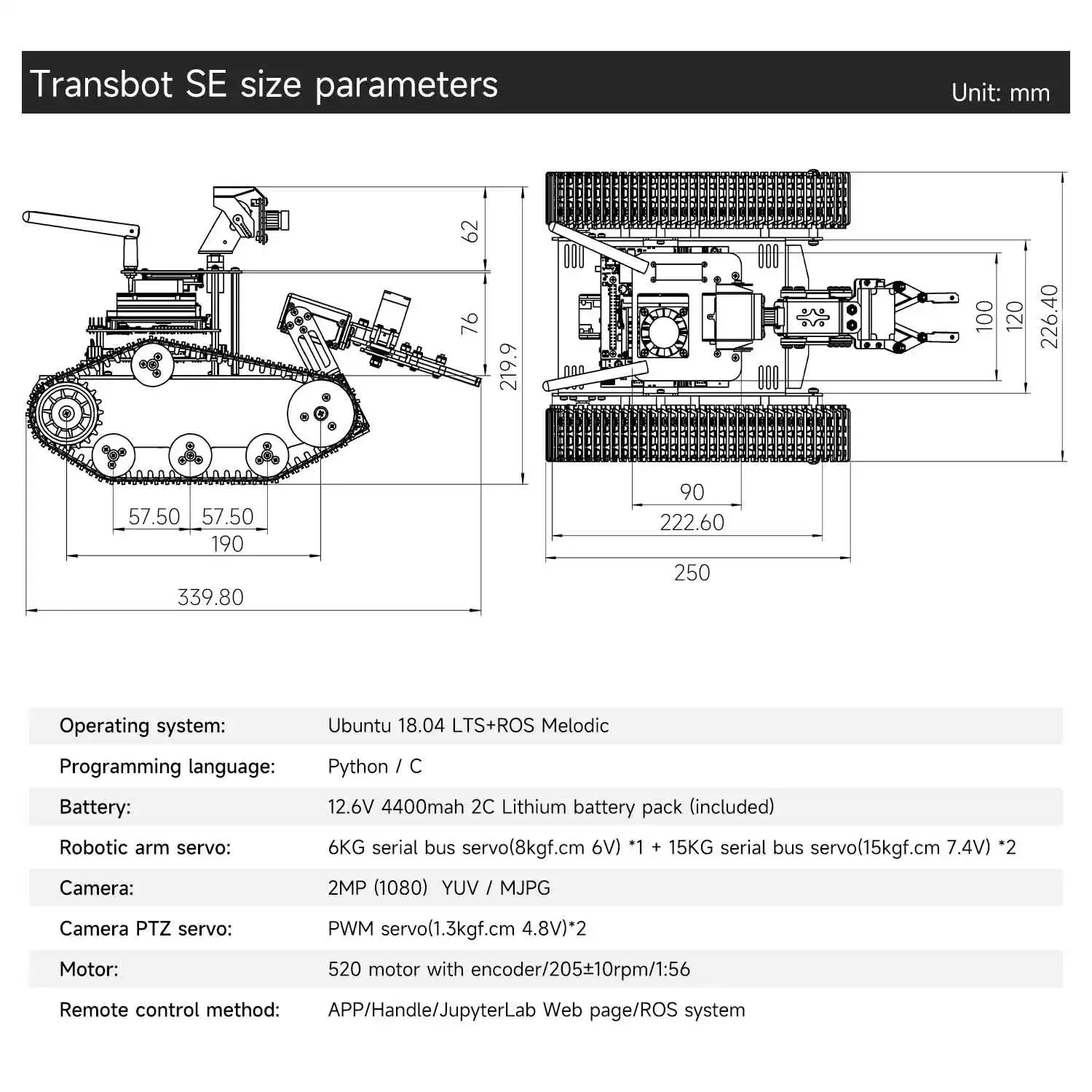 Yahboom Transbot SE ROS Robot AI Vision Tank Car с 2DOF камерами PTZ может двигаться, имитация для Jetson NANO B01 и RaspberryPi5