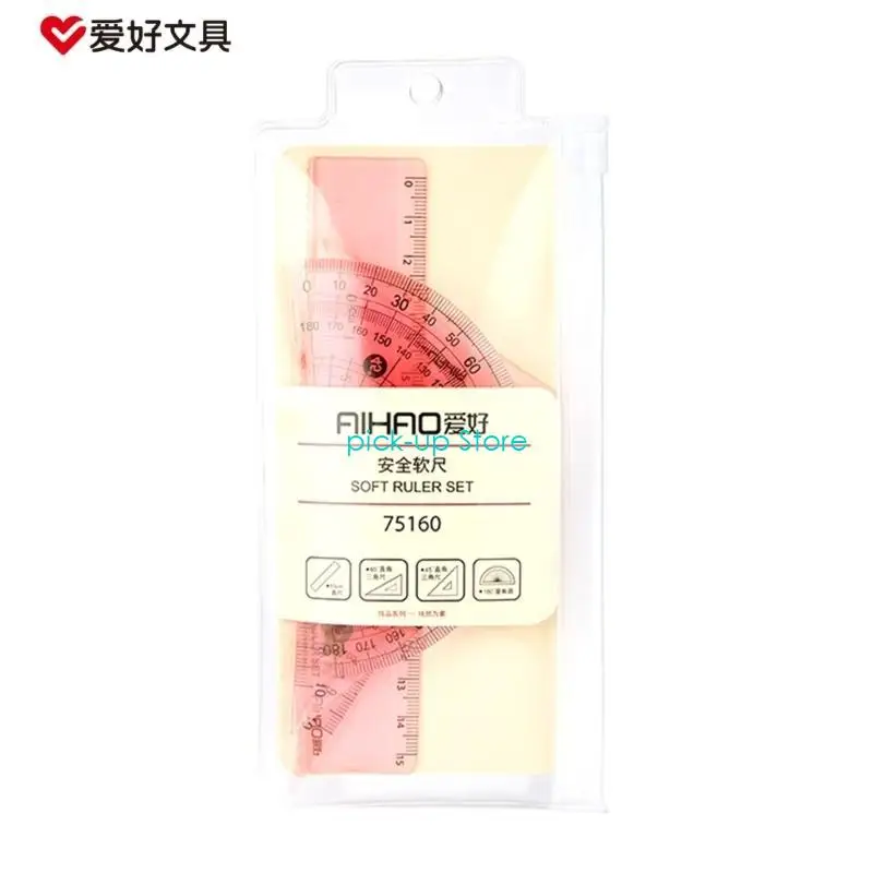 Q5WA Plastic Clear Ruler Math Set Geometry Math Ruler Clear Ruler Measuring Tools