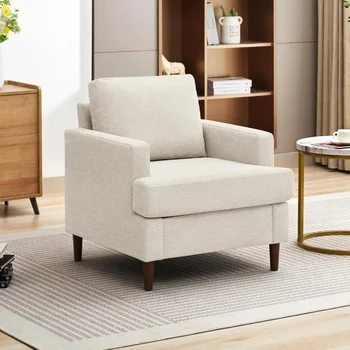 Image Mid-Century Accent Chair,Modern Linen Fabric Armchair for Living Room,Comfy Upholstered Reading Accent Chairs for Bedroom,Single