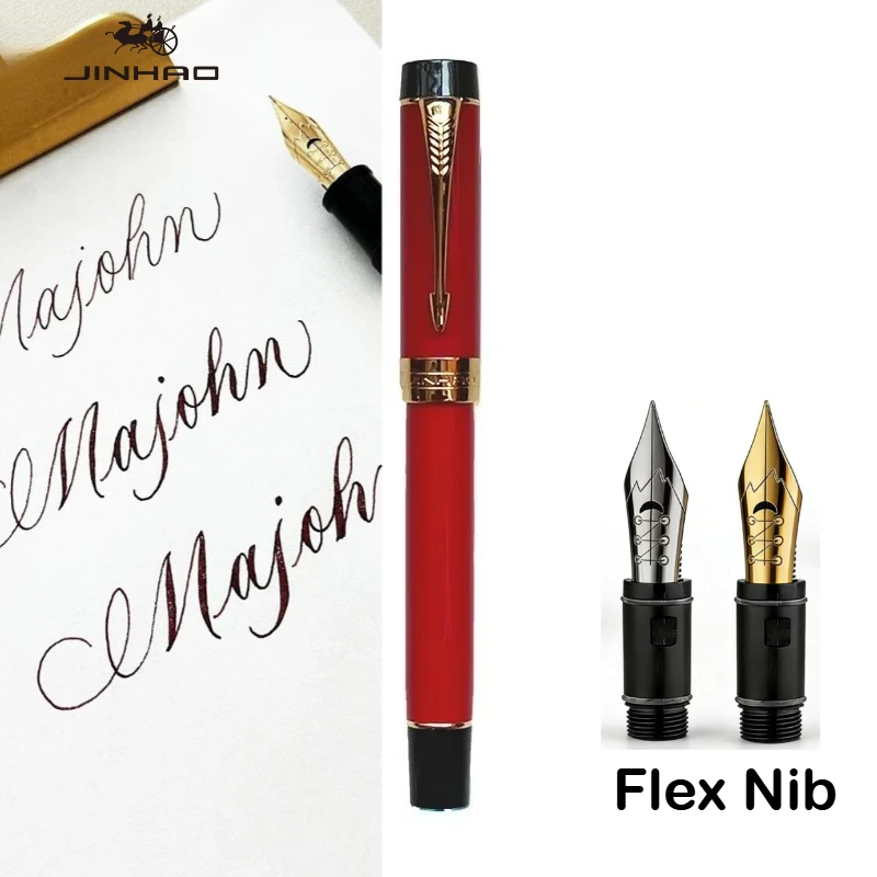 

Jinhao 100 Fountain Pen Golden Arrow Shaped Clip With Majohn Gold Flex Nib Writing ink Pens School Office Supplies Stationery