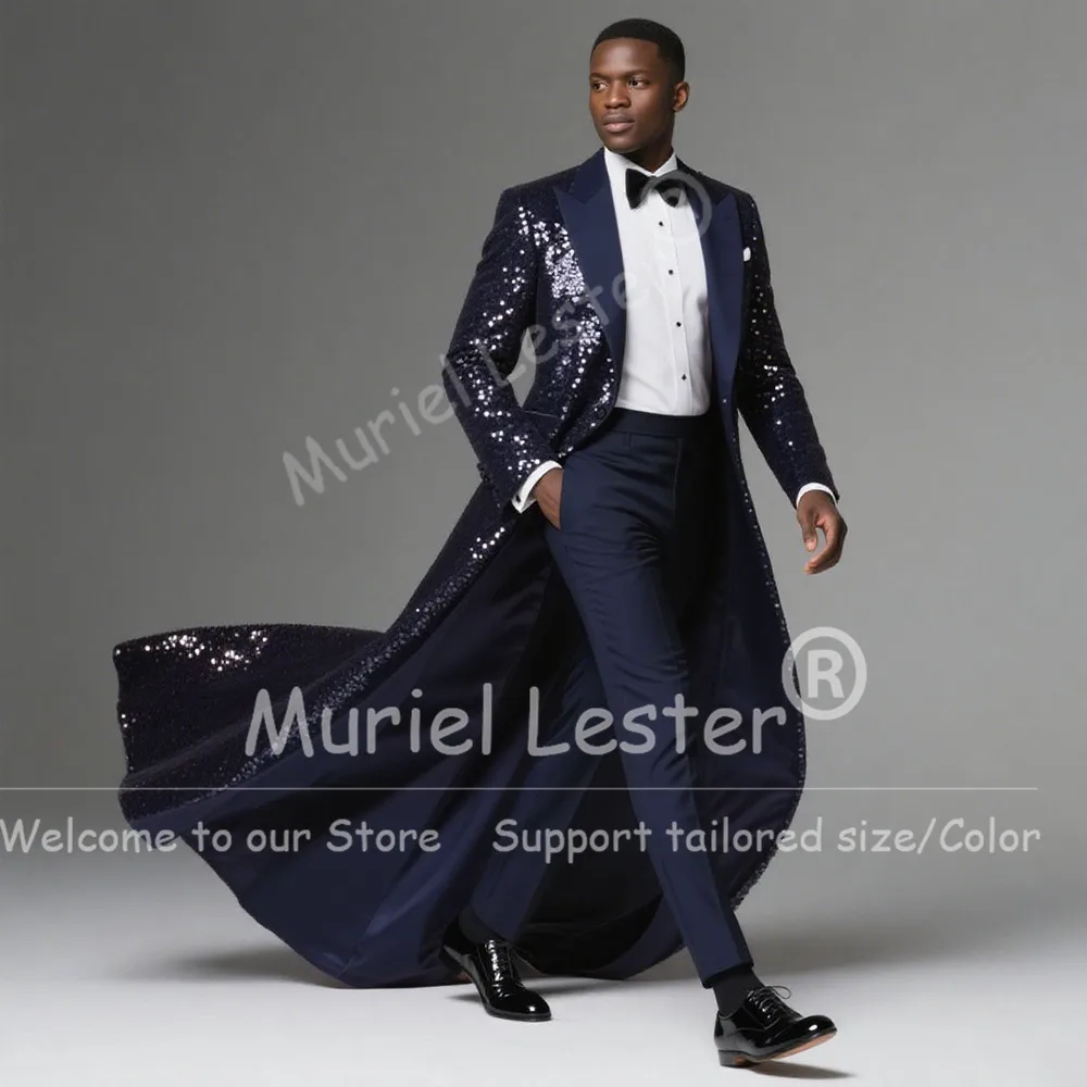 Male Fashion Sequins Suit Attire 2 Pieces Sets Single Breasted Prom Blazers Long Customized Groom Banquet Wedding Tuxedos Outfit