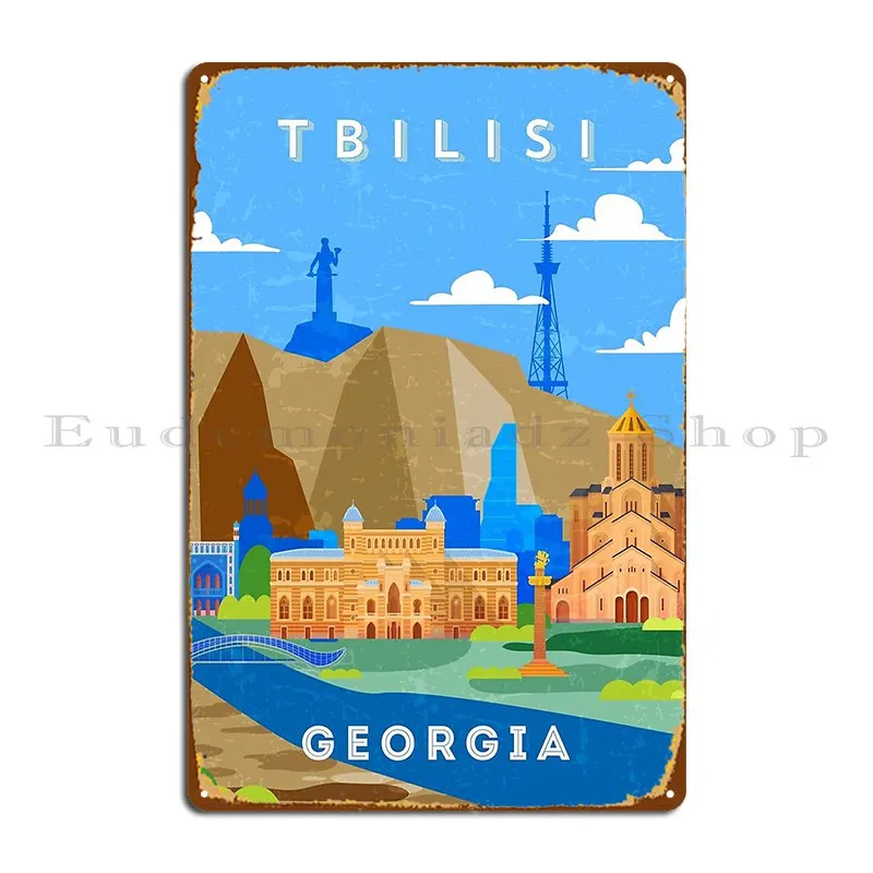 Tbilisi Georgia Retro Travel Minimalist Poster Metal Plaque Poster Designing Cave Design Wall Decor Party Club Tin Sign Poster