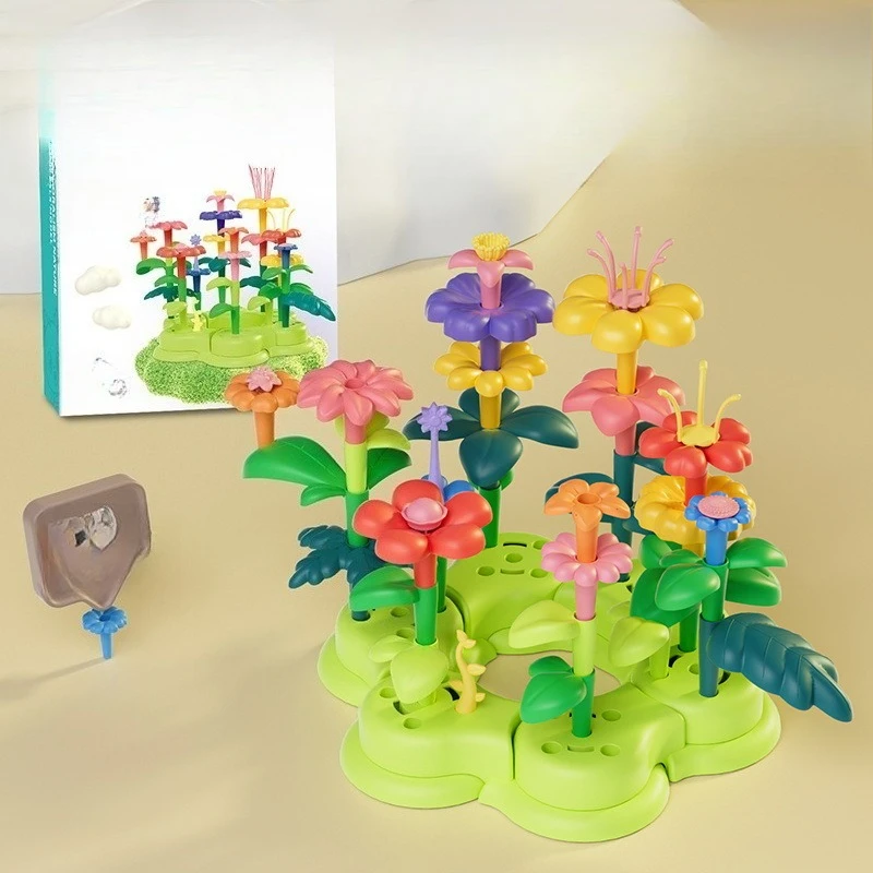 Interconnecting Blocks Children's Creative Building Flower Toys Puzzle Versatile Garden Assembly Toys Plug Pull Durable Playable