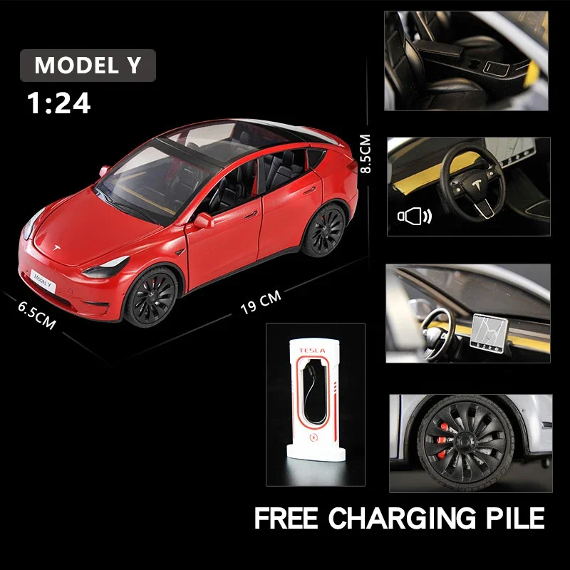 1:24 Tesla Model Y Model 3 Model S Metaallegering Diecast Speelgoedautomodel Geluid en licht Kinderspeelgoed Collectibles Verjaardagscadeaus