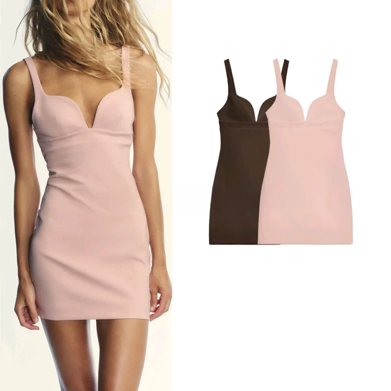 Vestido Curto Sem Mangas com Gola em Coração e Laço Borboleta Elástico Novo Outono Casual F Versão X Fibra de Poliéste...