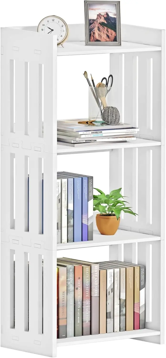 

4-Tier White Bookshelf for Small Spaces – Storage Rack for Kids Room, Living Room, Office, Bedroom, Bathroom