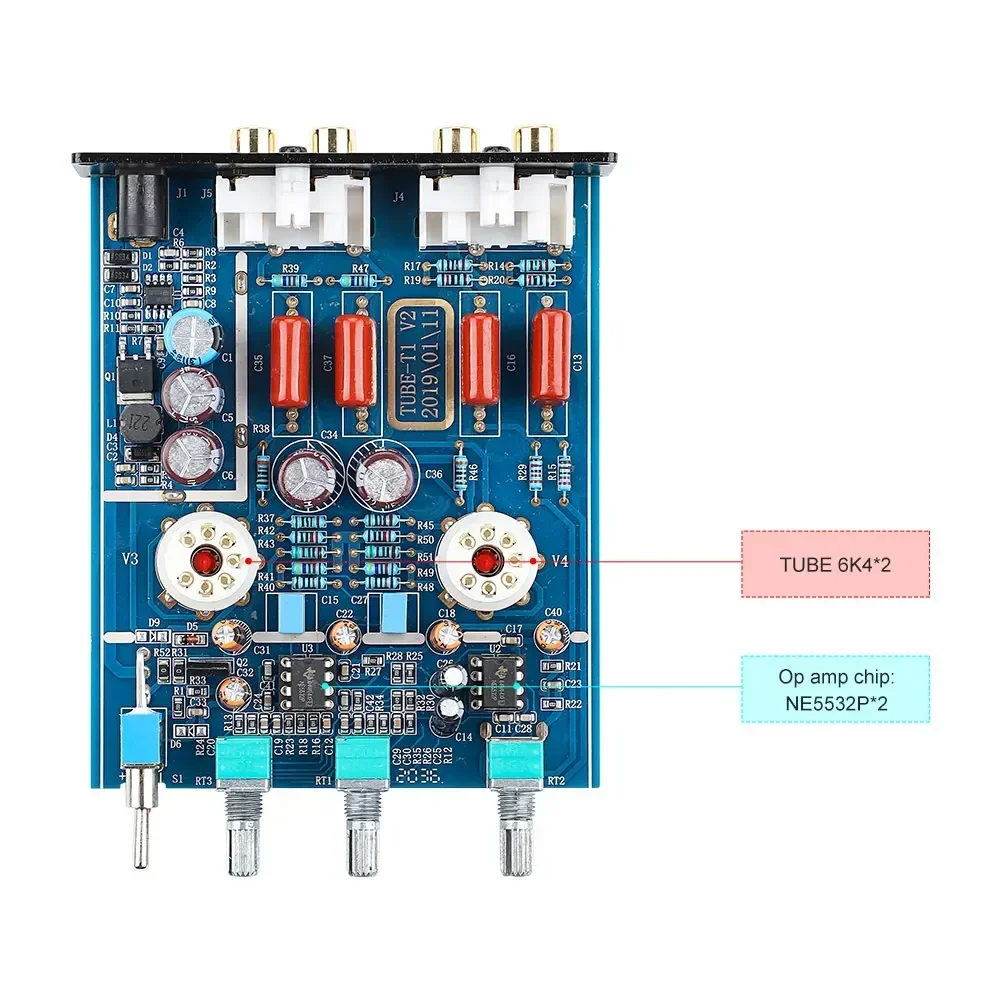 US.EU 6K4 Tube Amplifier Bile Preamplifier HIFI Preamp Treble Bass Adjustment Audio Preamplifier DC12V For Amplifier Speaker