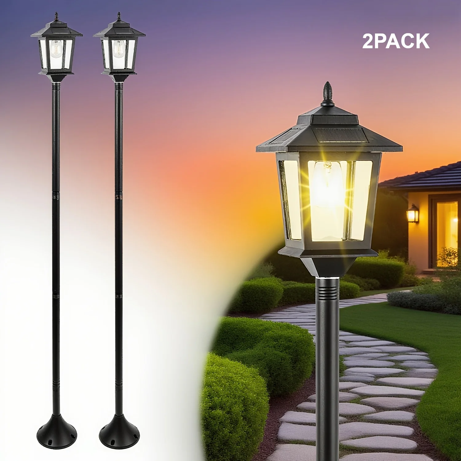 

2/ 4 Pack Solar Lamp Post, Outdoor Lights Waterproof, Pole Lights Outdoor, Floor Lamp for Patio, Warm White, Replaceable Bulb