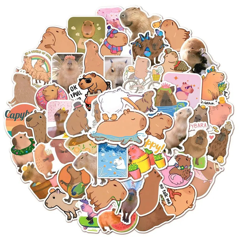 50pcs Cute Capybara Stickers Notebook Laptop Phone Luggage Skateboard Car Bike Cartoon Brown Animals Sticker for Kids Toy