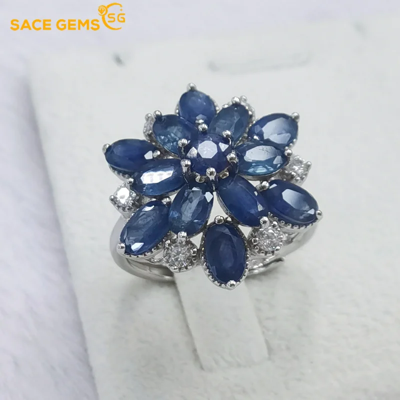 

SACE GEMS New Arrival Trend 925 Sterling Silver Resizable Sapphire Rings for Women Engagement Cocktail Party Fine Jewelry Gift