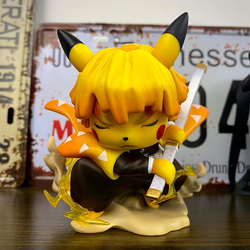 11Cm Pokemon Anime Figure Pikachu Cos Agatsuma Zenitsu Cute Pvc Action Figures Model Statue Desktop Cabinet Decoration Toy Gifts