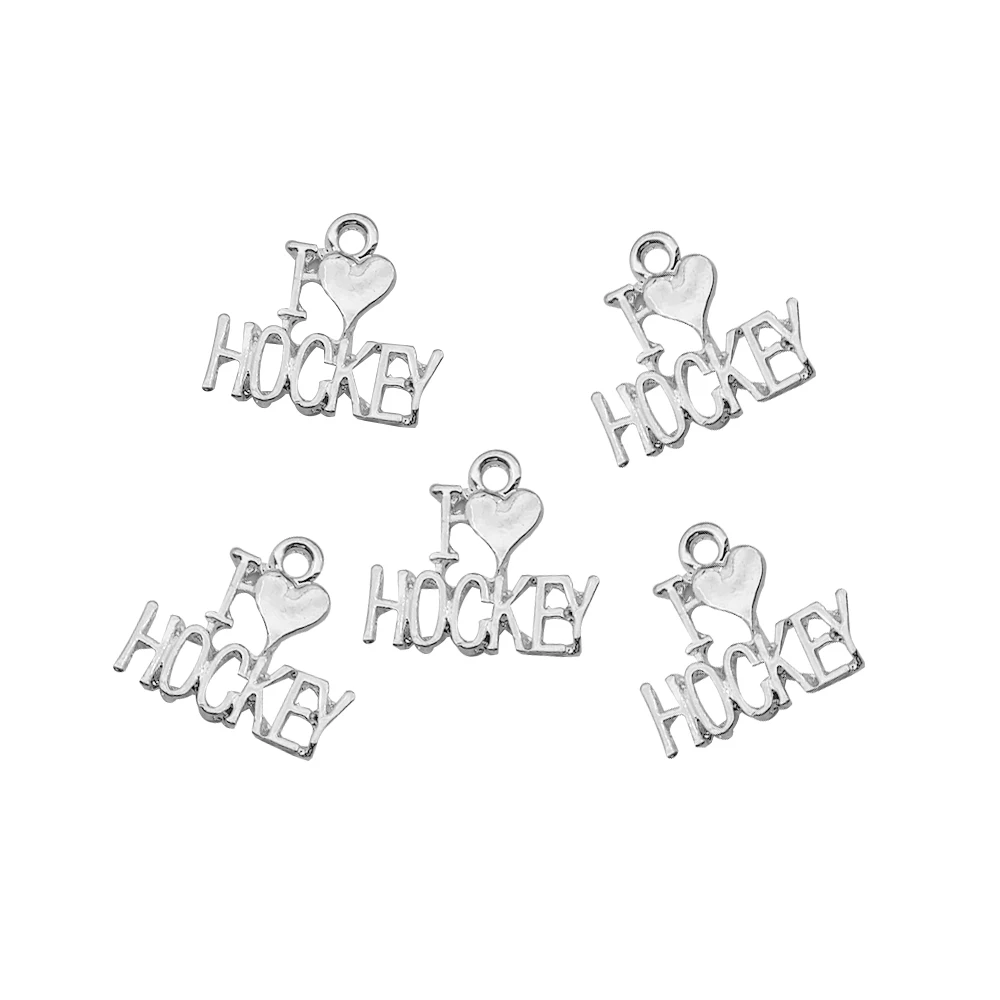 ICE Hockey Players Jewelry Fashion Metal Sport Message Inspire I Love Hockey Charms Pendants DIY
