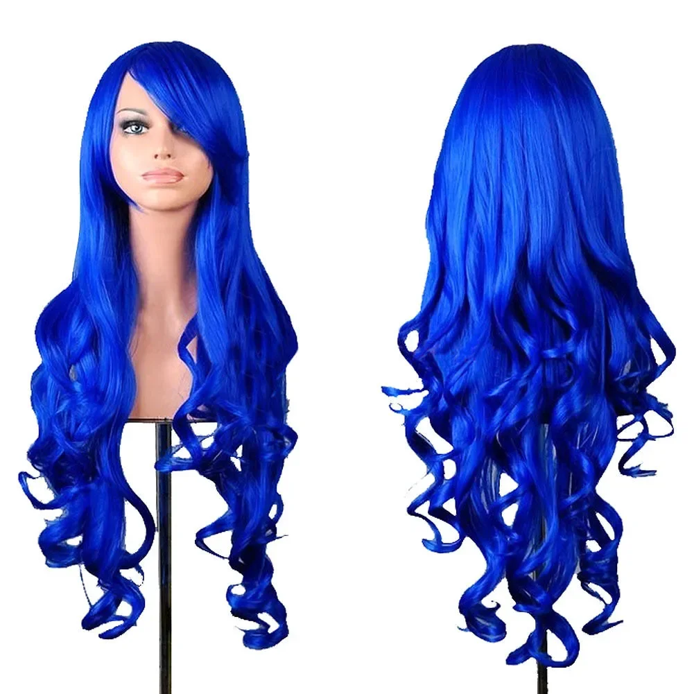 Wholesale Women's Fashion Wig Curly Hair Wigs With Bangs Dark Blue Curly Hair Wigs