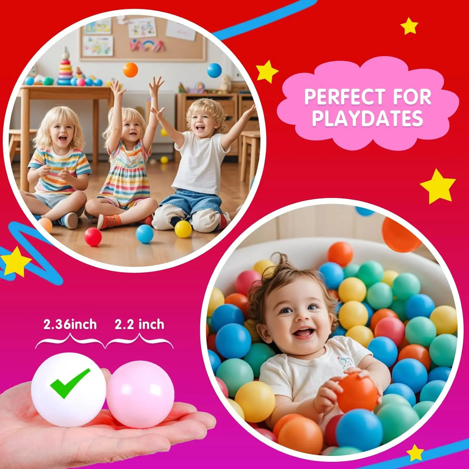 ลูกบอลสำหรับบ่อบอล สีเบจ+ขาว+ใส ขนาด 2.36 นิ้ว 100 ลูก ลูกบอลพลาสติกสำหรับเต็นท์เล่น บ้านเด็กเล่น คอกกั้นเด็ก ตกแต่งงานปาร์ตี้