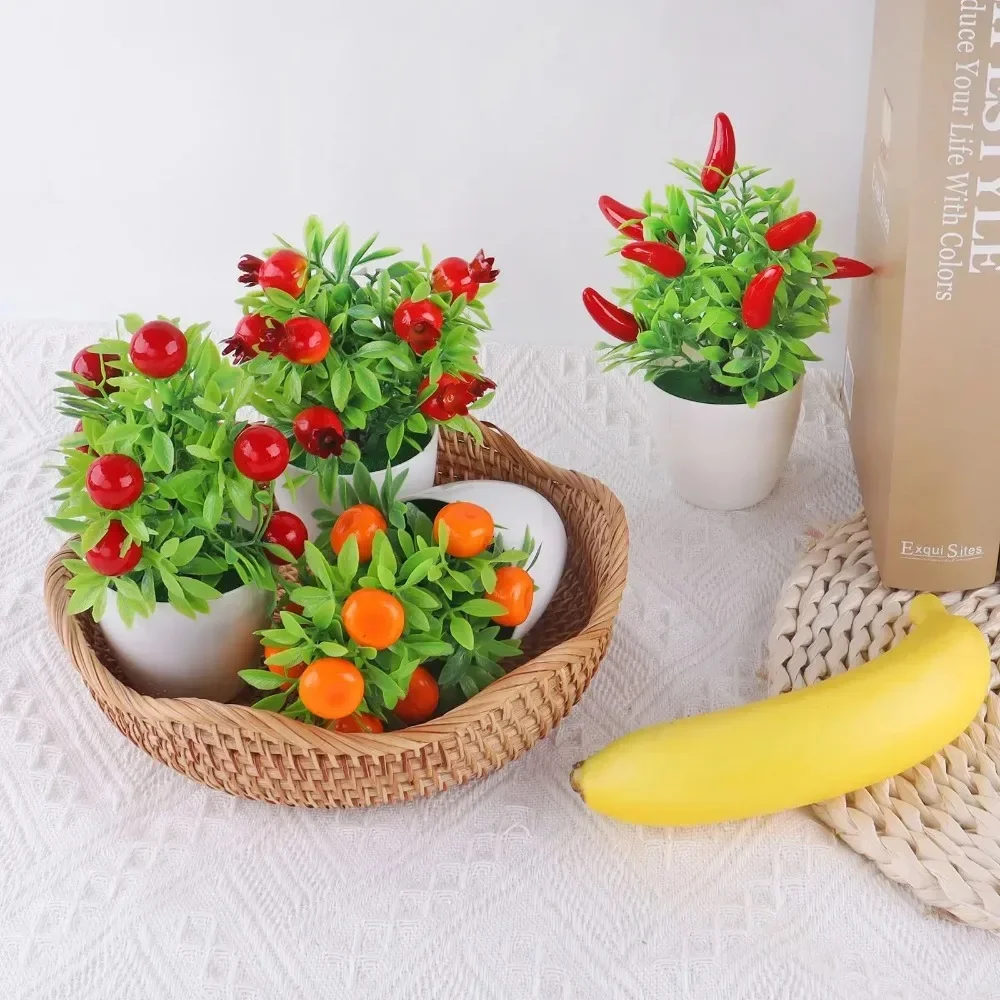 Artificial Plant Bonsai Orange Pomegranate Fruit Tree Window Sill Decoration Plastic Garden Fake Plant Potted Home Decoration