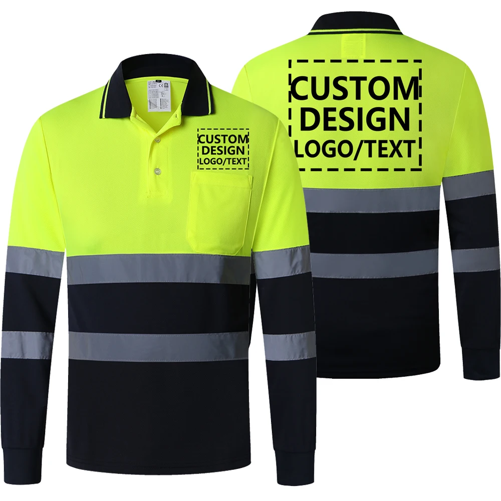 Custom Logo Veiligheid Poloshirt Met Logo Oranje Gepersonaliseerde Hoge Zichtbaarheid Reflecterende Shirt Met Zakken Hi Vis Werk Shirt