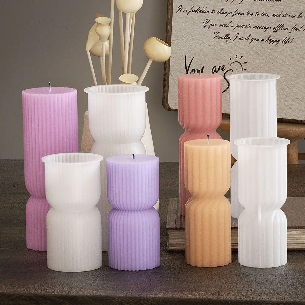 Pinstripe Pillar Stripe Cylindrical Candle Mold Silicone 3D Candle Mould Column Geometry Columnar Mold Candle Making
