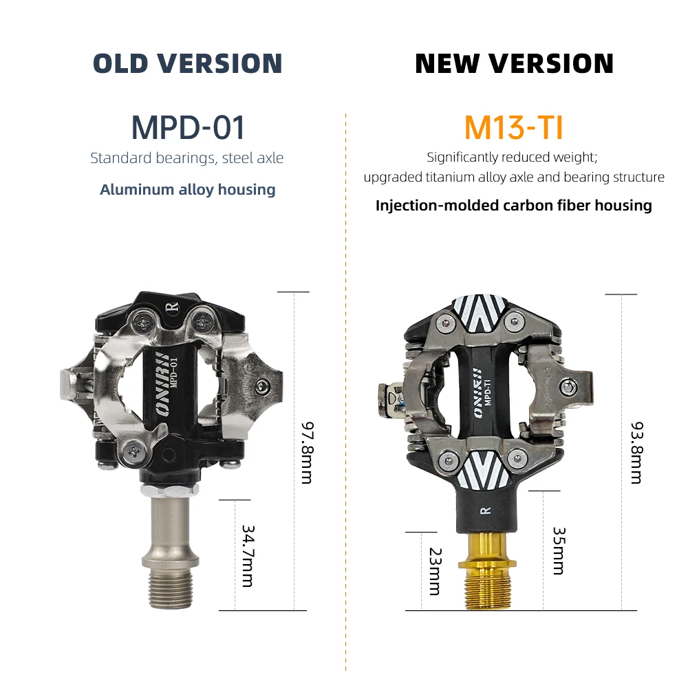 ONIRII M13-TI Titanium-Axle MTB Self-locking Pedal Injection-Molded Carbon SPD/SPD-SL for Mountain. Folding, Gravel Bike, BMX
