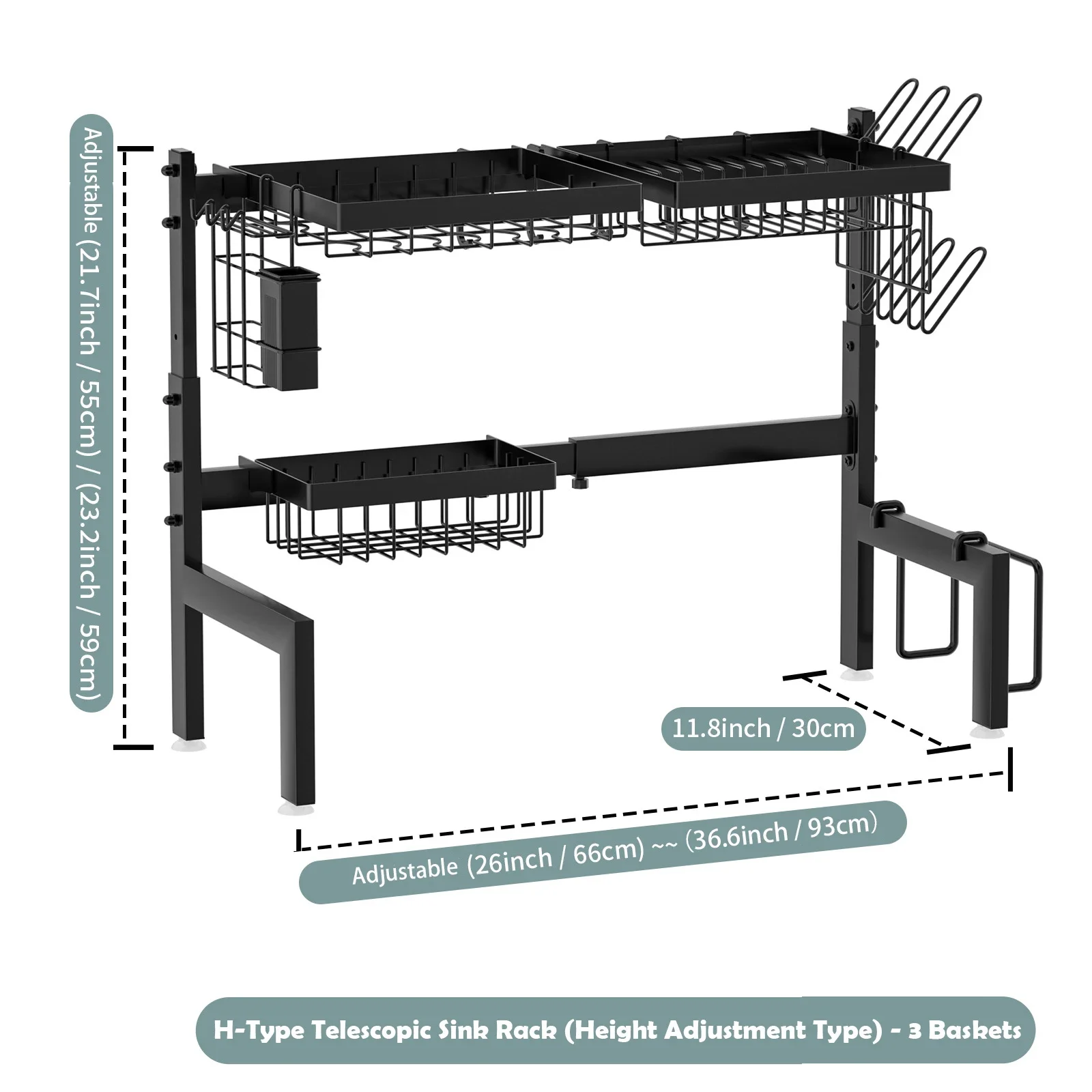 

Expandable Over-Sink Dish Rack – 2-Tier Stainless Steel, Utensil Holder & Drainer Tray