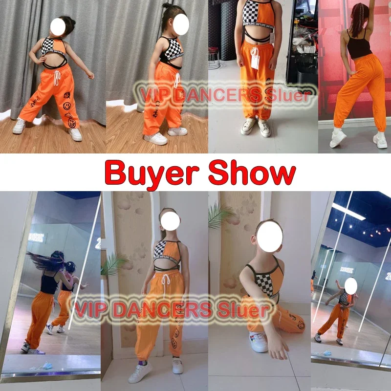 Vêtements de danse hip hop moderne pour enfants, olympiques de danse jazz pour filles, pantalons orange, tenues de rue