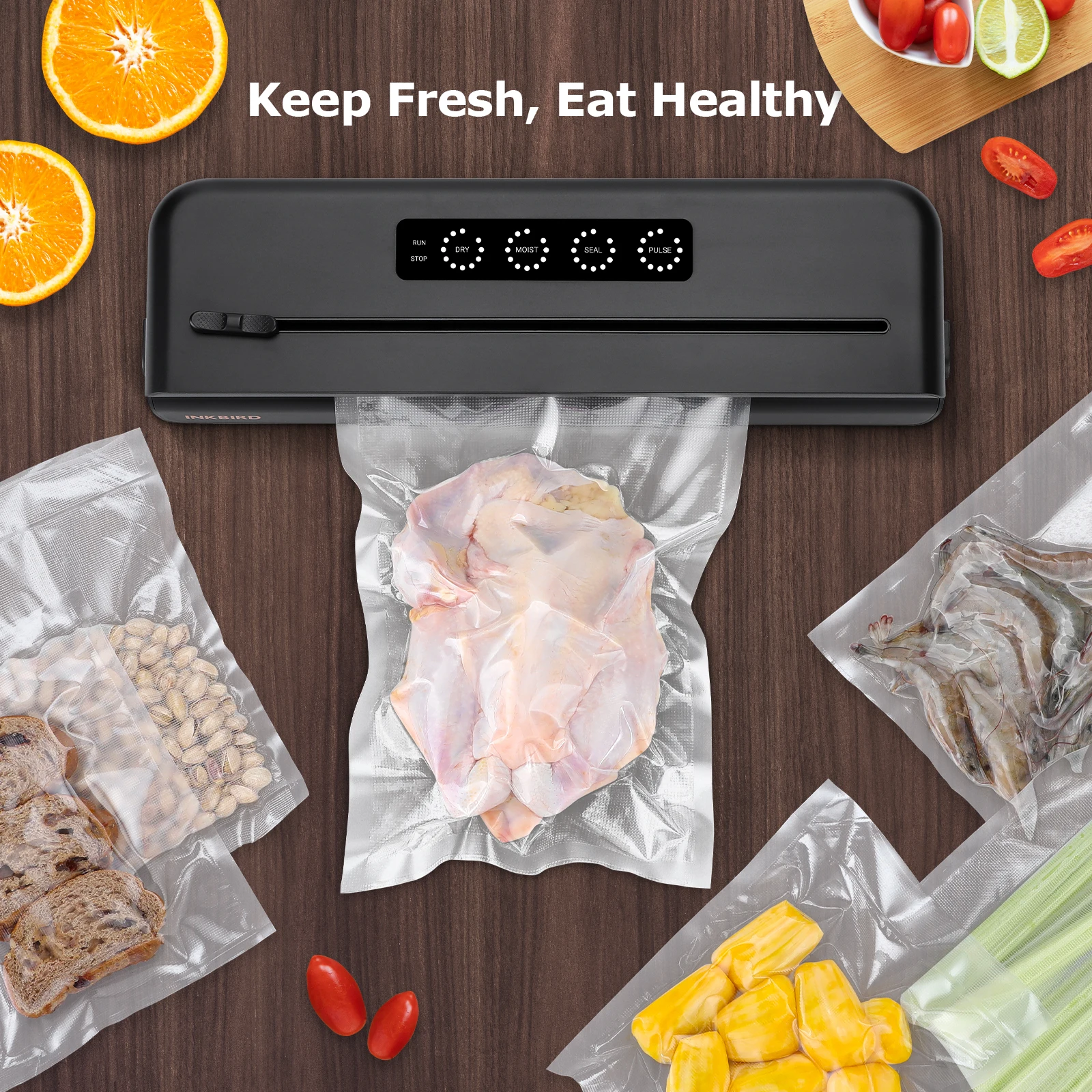 Imagem -06 - Inkbird-máquina Seladora a Vácuo com Cortador Embutido Sistema Automático de Vedação a ar Indicador Led para Armazenamento de Alimentos Pcs