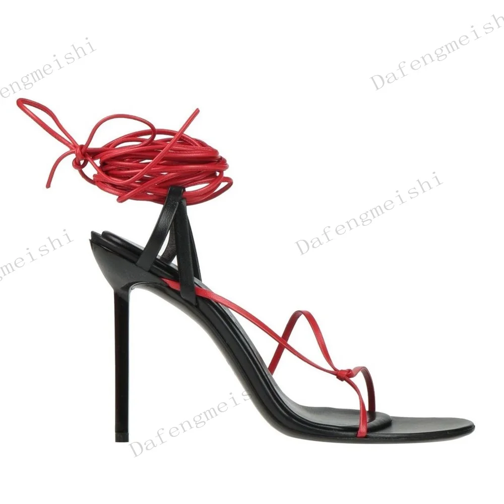 Women Open Toe Stiletto Heel Sandals Thin Lace Up Wrap Around Leg Strappy High Heels Fashion Party Nightclub Dress Shoes
