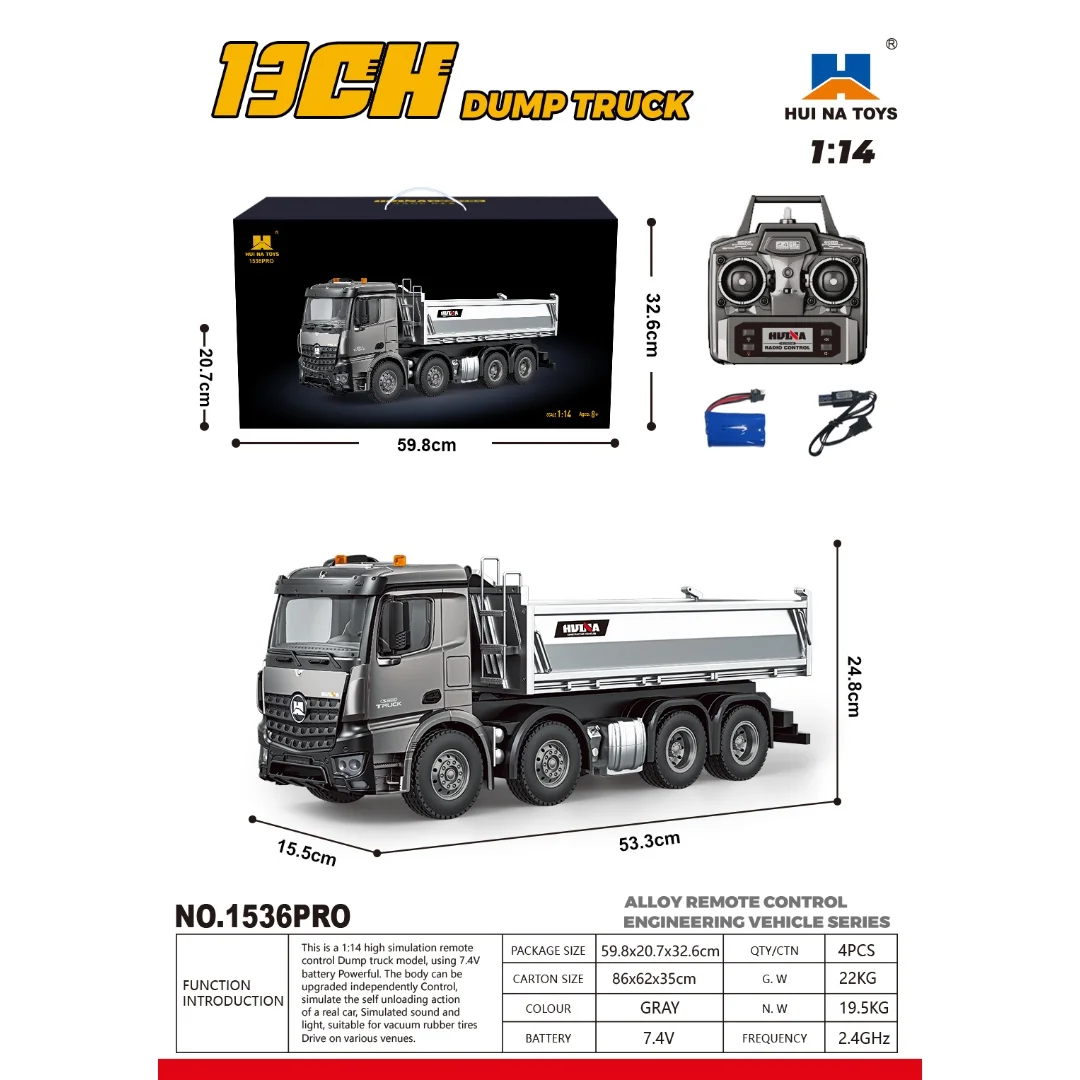 

New HUINA 1536 RC Dumper 1/14 Remote Control Dump Truck With Sound Light Toy Model Gifts