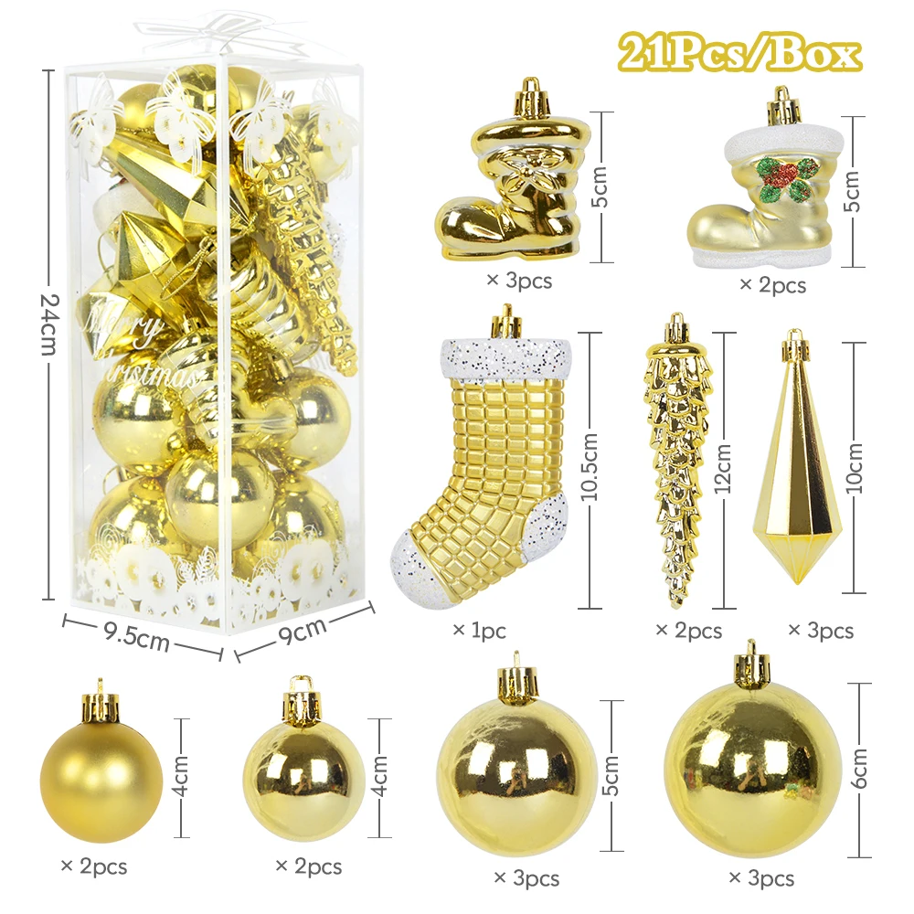 21Pcs/box Christmas Ball Ornaments Xmas Tree Hanging Ice Pendants Christmas Decorations For Home Navidad 2024 New Year Gift Noel