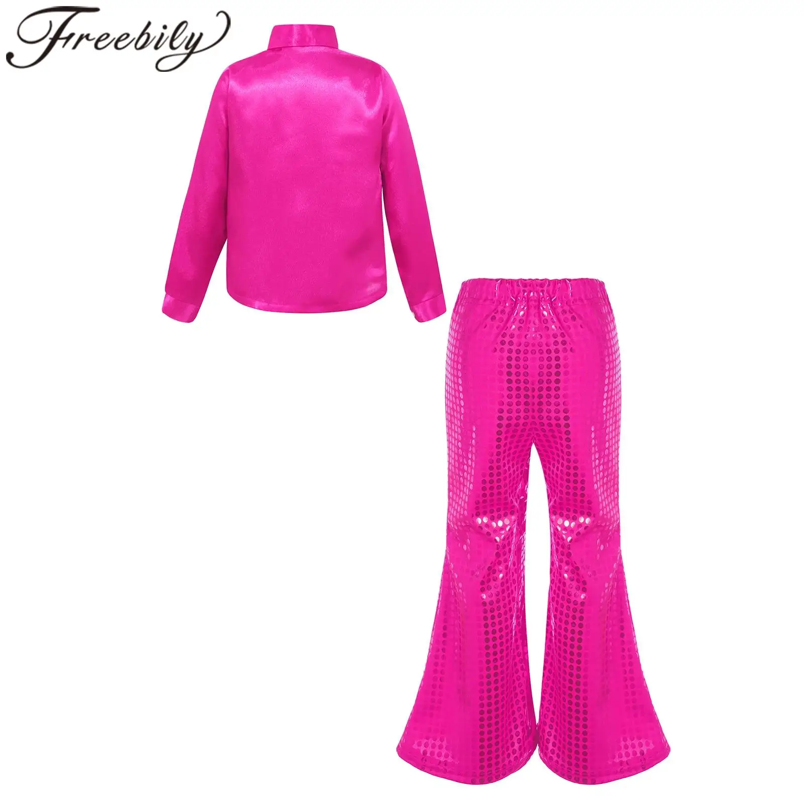 

Disco Costume Fashion Children Street Jazz Dance Outfit Clothes Outfits Kids Boys Sequined Shirt with Flared Pants 2 Piece Set