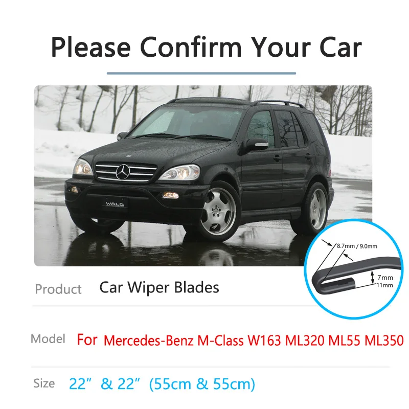 Dla Mercedes Benz M klasa W163 1998 1999 2000 ~ 2005 ML320 ML55 ML350 samochodów przednie pióra wycieraczek szyby przedniej szyby samochodu akcesoria