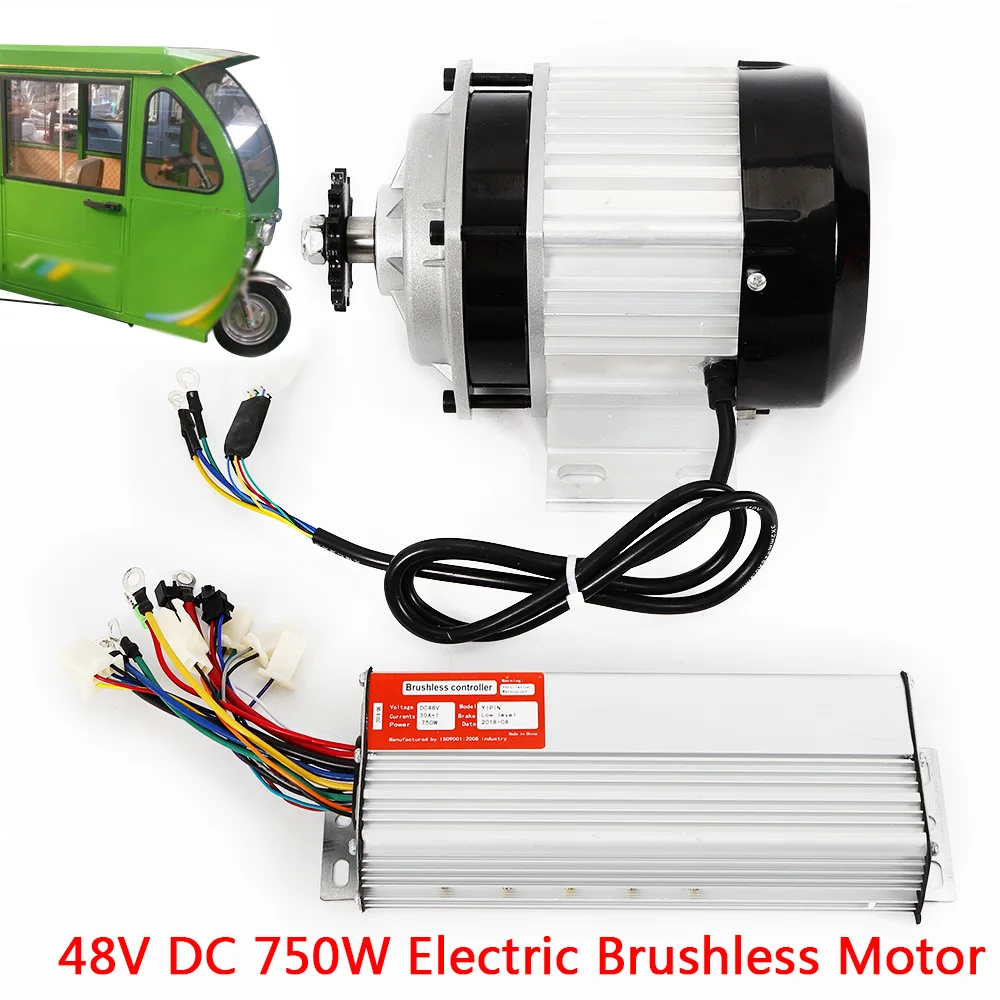 Driewieler Borstelloze Motor Met Controller Permanente Magneet Elektrische Scooter Motor Go Kart Versnelling Atv Versnelling Reductie Dc 48V 750W