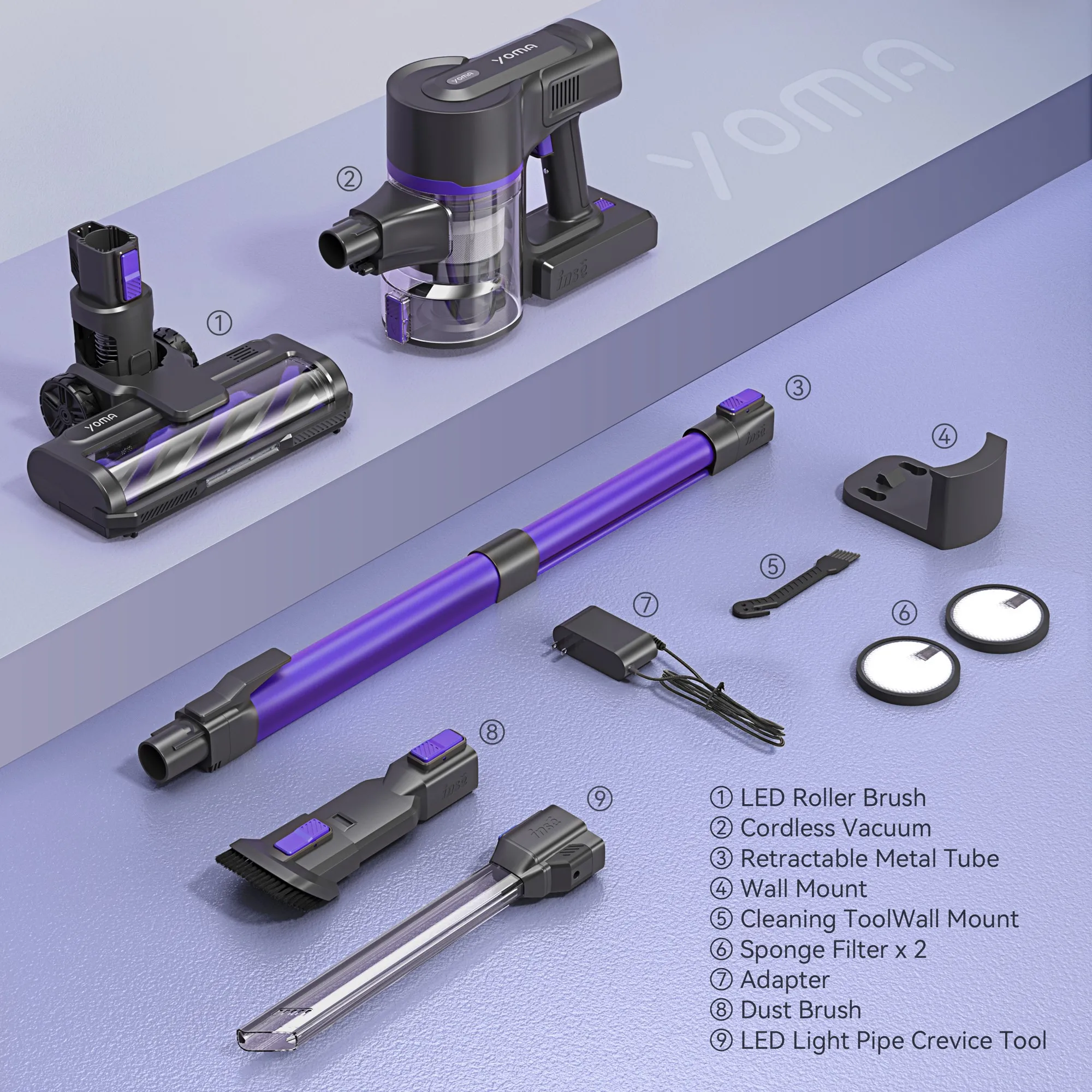Yoma S100 30000Pa 350W Беспроводной пылесос Stick, время работы до 50 минут, пылесос 9в1 для паркетного пола, шерсти домашних животных, автомобиля