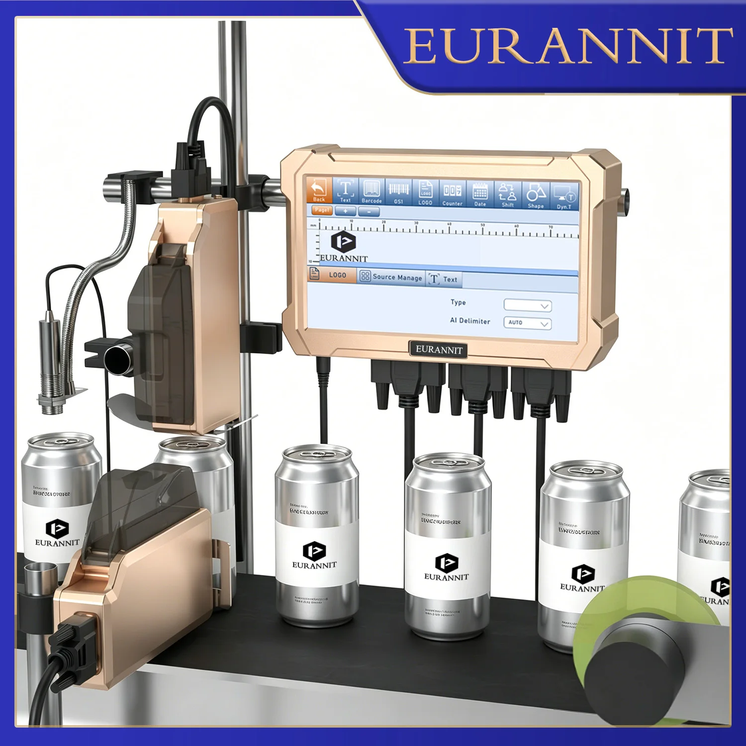 

EURANNIT PRX1000 25.4MM Thermal Inkjet Printer Barcode Date Logo Carton Plastic Online Automatic TIJ Continuous Inkjet Printer