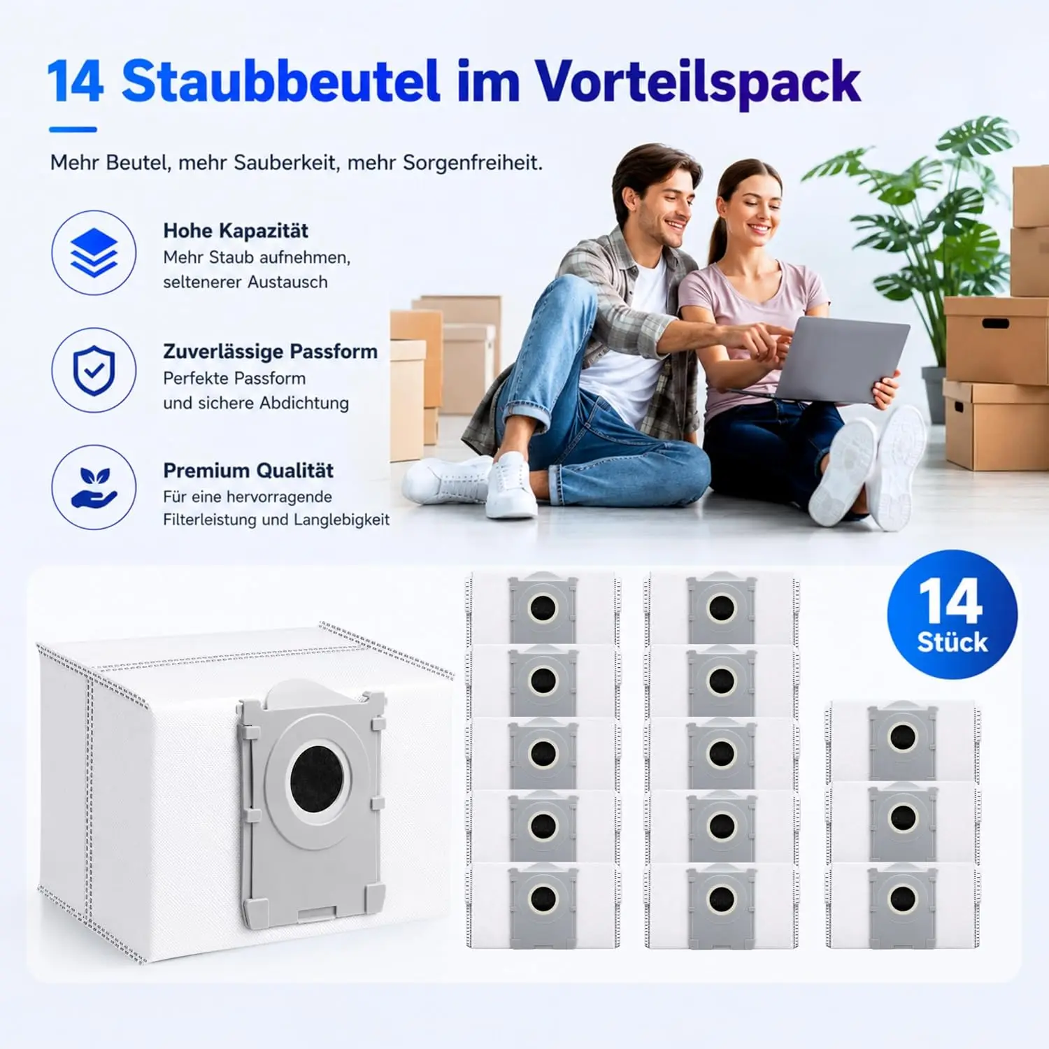 14 PCS Vacuum Cleaner Bags for Ecovacs Deebot T50/T50 PRO OMNI/T50 MAX PRO OMNI/T30C PRO/T80 OMNI/X8 PRO OMNI/X9 PRO OMNI