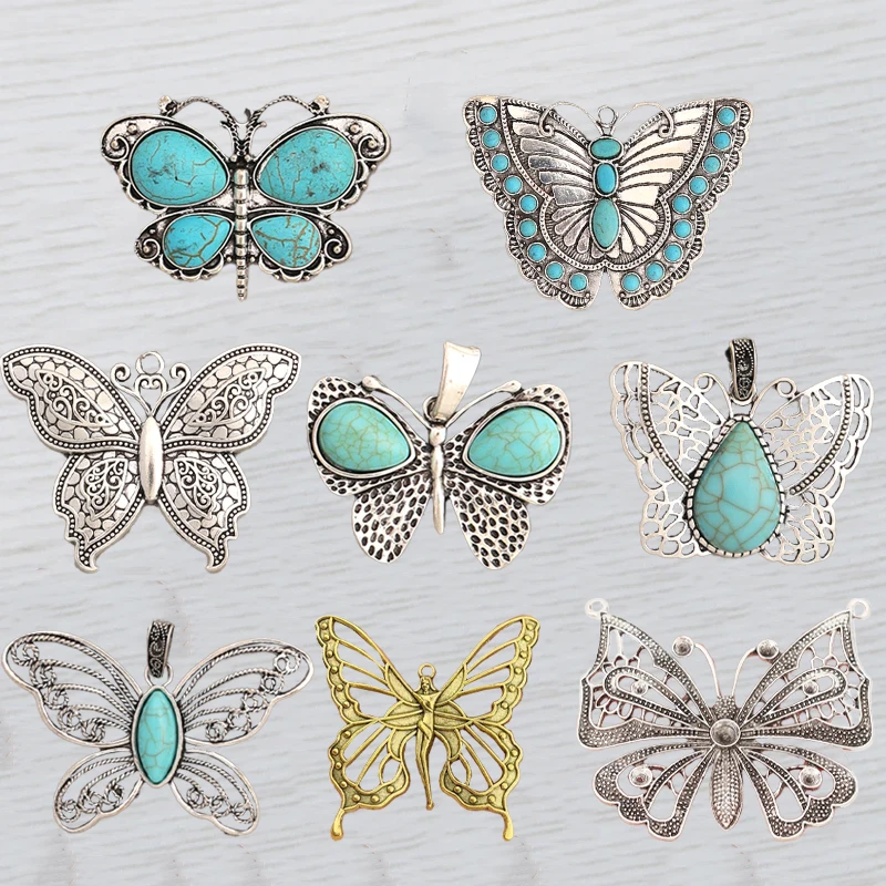 2 x Tibetan Silver/Gold Color Insect Butterfly Charms Pendants For DIY Necklace Jewelry Making Findings Accessories Supplies