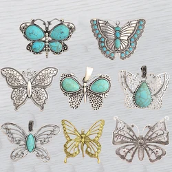 2 x Tibetan Silver/Gold Color Insect Butterfly Charms Pendants For DIY Necklace Jewelry Making Findings Accessories Supplies