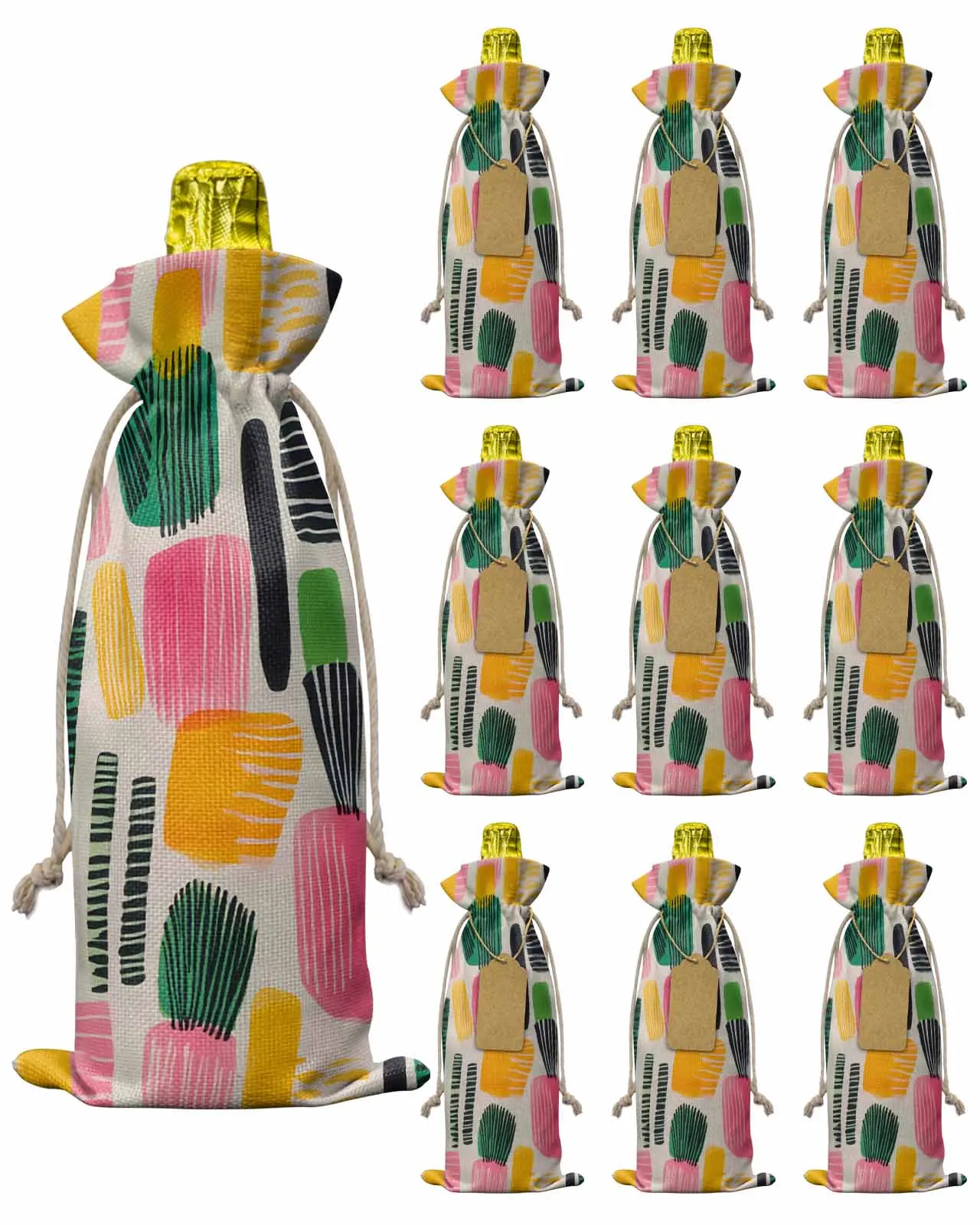 

10pcs Wine Bottle Covers Modernism Abstract Color Block Wine Holder Carrier Packaging Bag Wedding Party Decor Gift