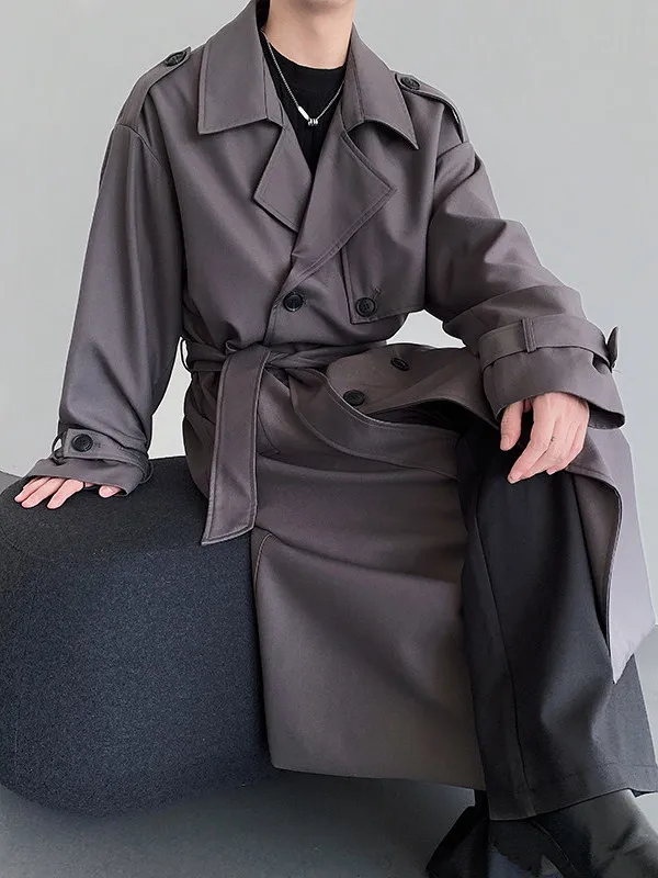 

Мужское длинное пальто TANGZ Studio выше колена, свободного кроя, с отложным воротником, в корейском стиле, из полиэстера, осенняя мода