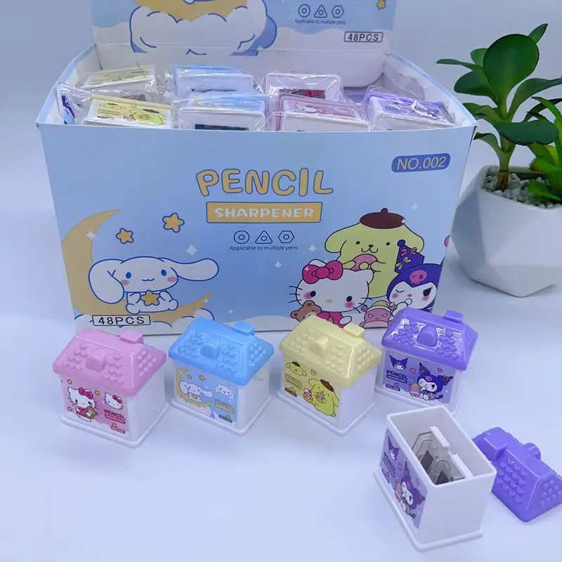 48pcs Anime Sanrio Creative And Cute Cartoon Small House Pencil Sharpener Student Double Hole Planer Pen Knife School Supplies