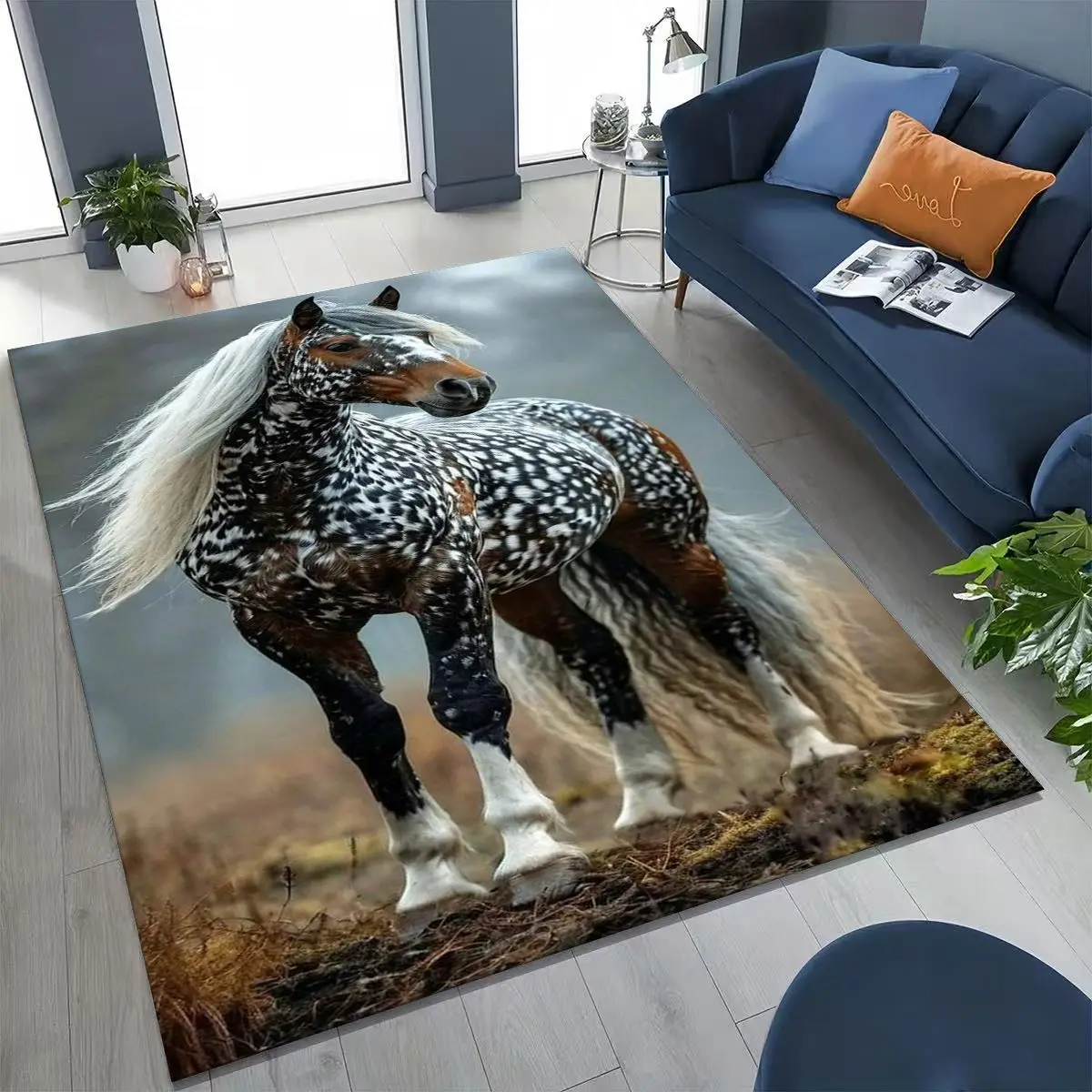 Dream Gallop Steed Horse Mustang Cartoon Art Carpet Rug for Bedroom Living Room Sofa Home Doormat Decor,Kids Non-slip Floor Mat