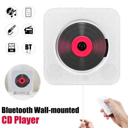 Wall Mounted CD Player Surround Sound FM Radio Bluetooth USB MP3 Disk Portable Music Player Remote Control Stereo Speaker Home