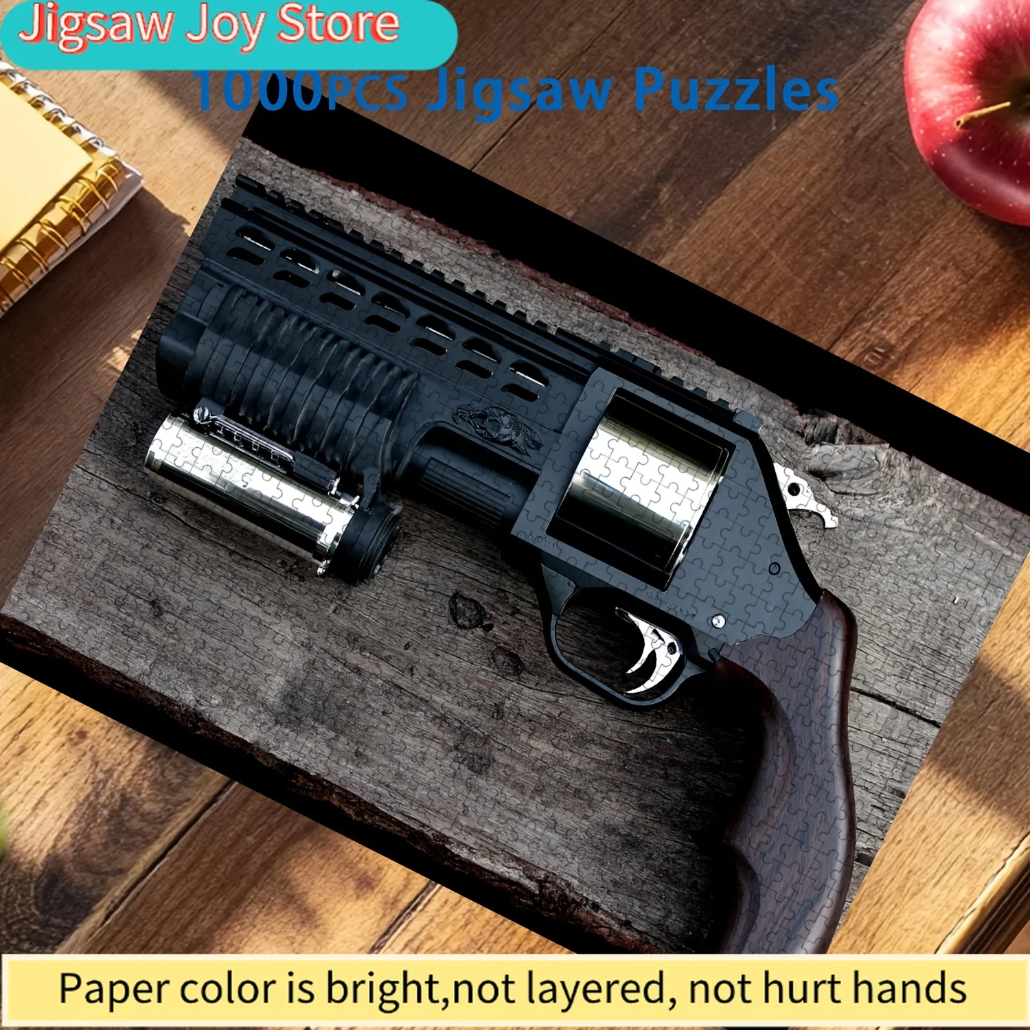 

Black Revolver with Wooden Grip Puzzle, Waterproof & Scratch-Resistant, Large Jigsaw Toy for Brain teasers puzzle for puzzle