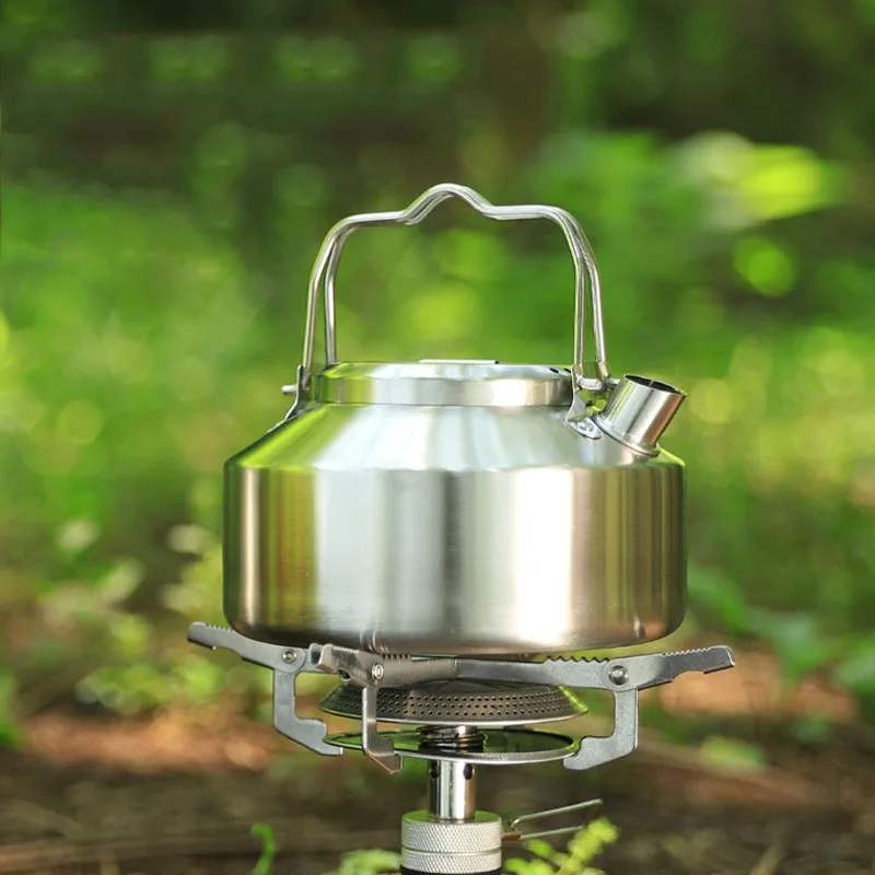 0.9L Stainless Steel Camping Water Kettle Portable Outdoor Hiking Backpacking Teapot Coffee Pot Tableware with Double Handle