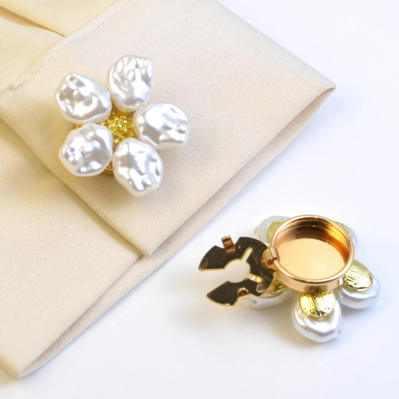 French pearl cufflinks women's light luxury shirt button cover non-punching holder niche design flower button cover