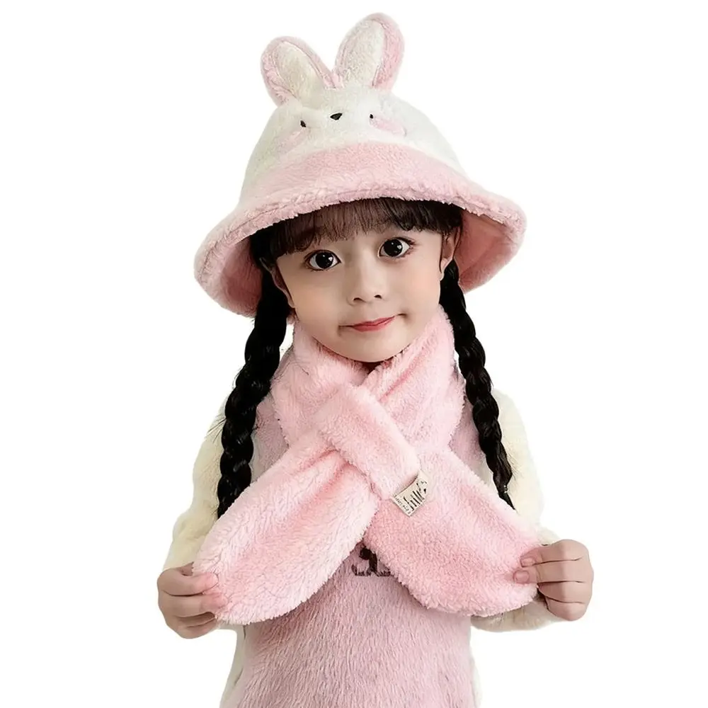 Cute Winter Scarf Hat Set Warm Polar Fleece Bucket Hat Windproof Coldproof Neck Warmer Children - view 5