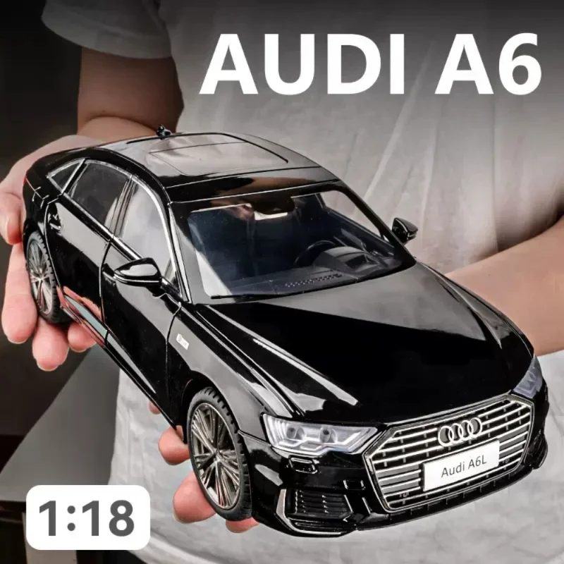 1/18 AUDI A6L Alloy Car Model Toys Diecast Cars 6 Doors Opened with Sound Light Pull Back Scale Models Toys for Boys Gifts