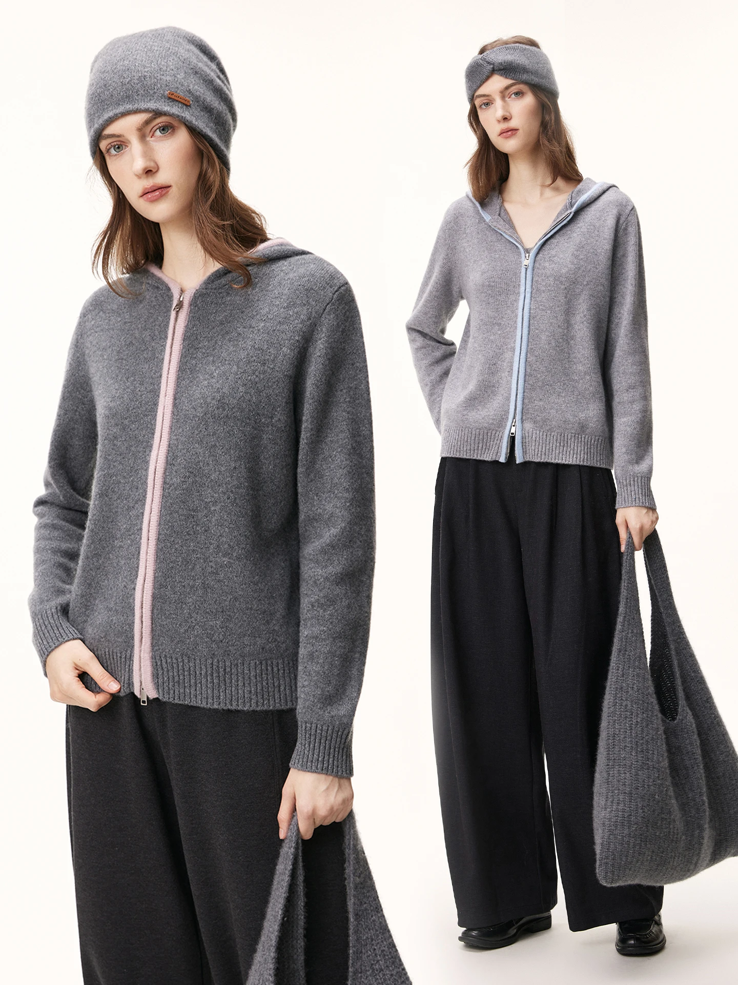 High Quality 100% Cashmere Women Sweater Autumn Winter Female Knit Caridgan Hooded Coat Long Sleeve Clothing Top New Lady Hoodie