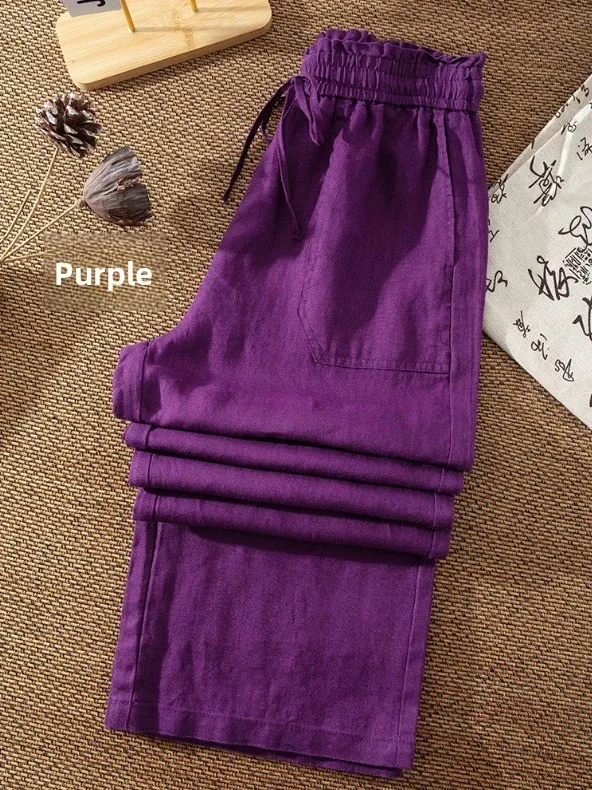 

Summer 2026 plus Size Women's Cotton Linen Wide Leg Pants Elastic Waist Cord Drawstring Slimming Casual Trousers Color